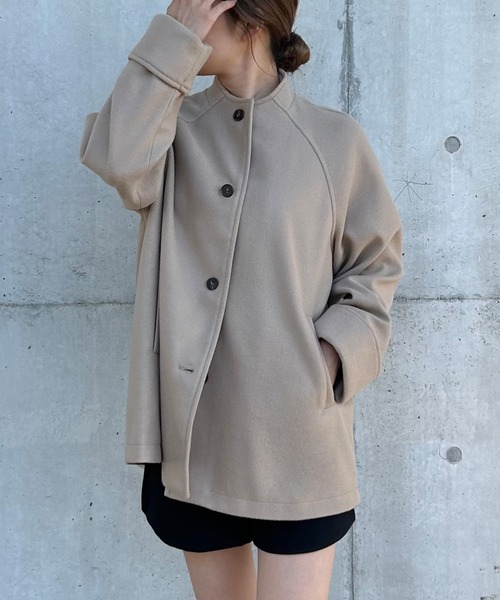 「JUNOAH」 ノーカラーコート LARGE グレイッシュベージュ レディース_画像5