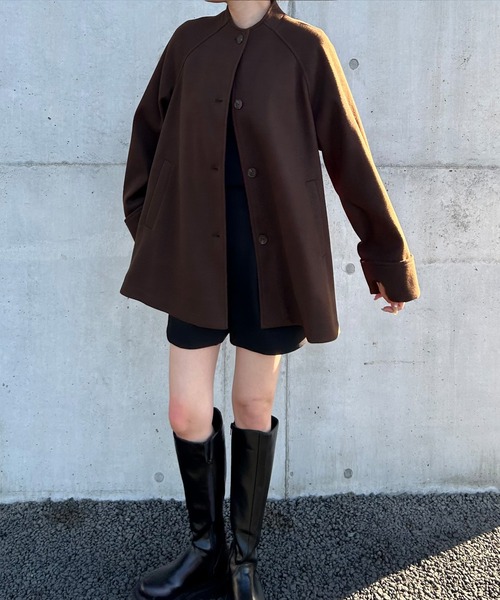 「JUNOAH」 ノーカラーコート LARGE グレイッシュベージュ レディース_画像8