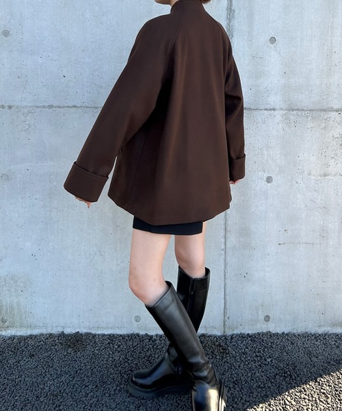 「JUNOAH」 ノーカラーコート LARGE グレイッシュベージュ レディース_画像9