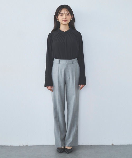 スラックス パンツ 「Premium」super100’sウールブレンドフレアパンツ レディース_5