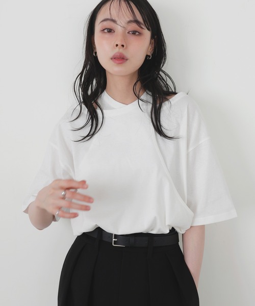 tシャツ アシンメトリーシアーパーツＴシャツ レディース AZUL BY MOUSSY tシャツ サイドラッフルアシンメトリートップス