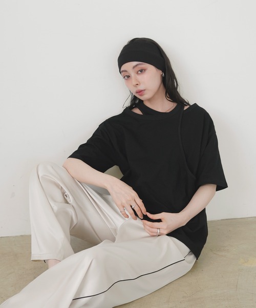 アシンメトリー ホワイト Tシャツ サイズF 日本製 vectorpremium_065-202305290354