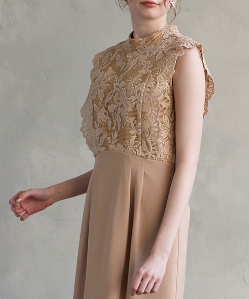 AIMER（エメ） ドレス メッシュフラワーレース×マットサテンフリル