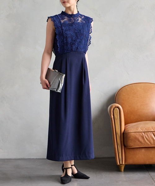 AIMER（エメ） ドレス メッシュフラワーレース×マットサテンフリル