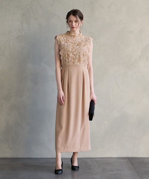 AIMER（エメ） ドレス メッシュフラワーレース×マットサテンフリル