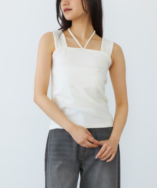 タンクトップ ノースリーブ ２WAYパイルスクエアタンク 「低身長・小柄女性」 レディース