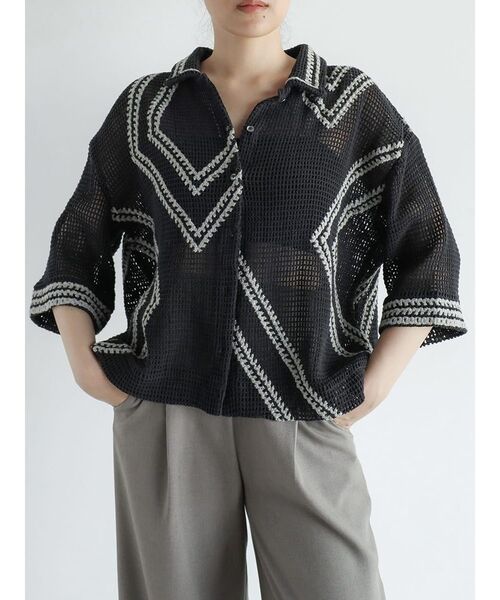 ブラウス シャツ Crochet knit shirt レディース