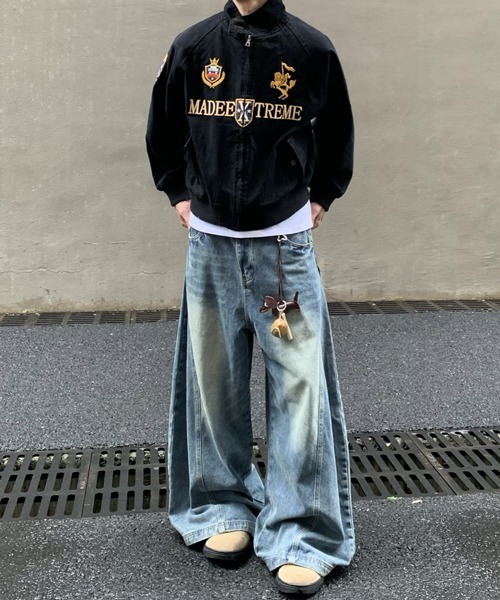 ウォッシュドデニム ワイド バギージーンズ LUXSTYLE ジーンズ ケミカルウォッシュワイドバギーデニムパンツ