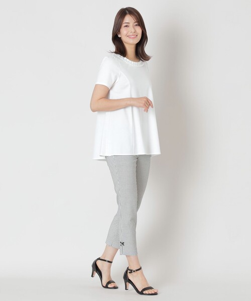 パンツ ウインドウペン スリムパンツ レディースの画像