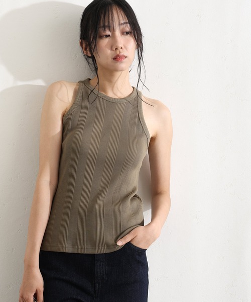ElegChic キャミソール ランダムリブ アメリカンスリーブタンクトップ 