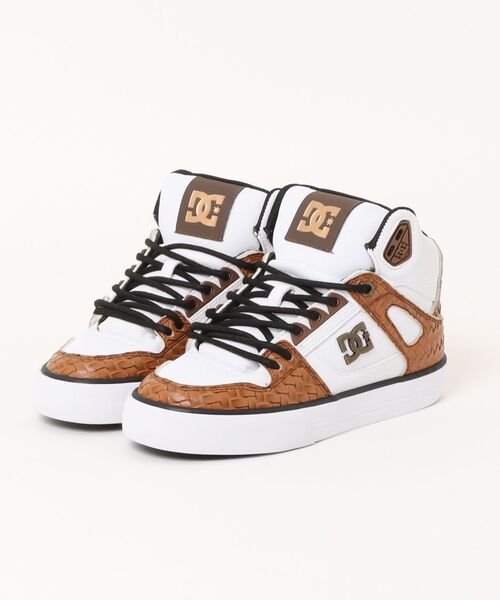 DC ハイカットスニーカー ホワイト/ブラウン DC SHOES（ディーシーシューズ） スニーカー PURE HIGH-TOP SE SN/DC