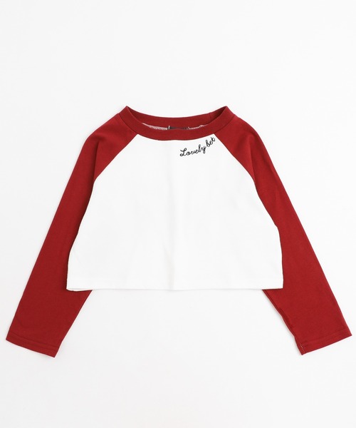 LOHEN 赤 クロップド長袖Tシャツ URBAN CHERRY（アーバンチェリー） tシャツ 「綿100%」発泡ロゴ