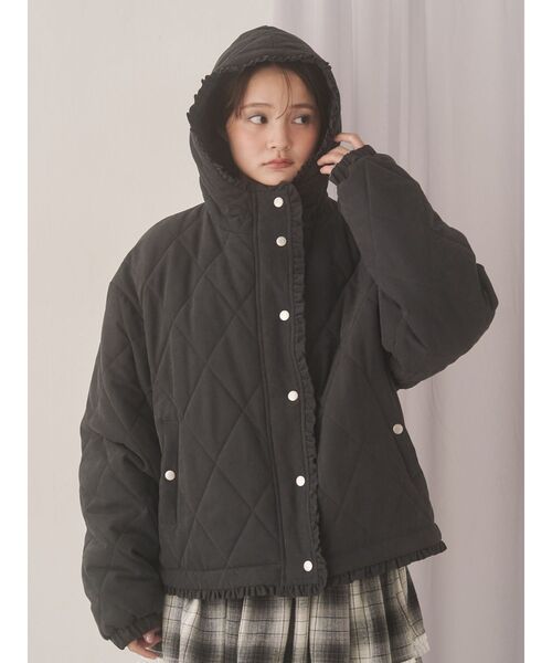 フリル付きベージュダウンジャケット エムケー ミッシェルクラン MK MICHEL KLEIN ベーシックタフタミドル