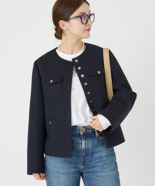 IENA（イエナ） ジャケット ノーカラージャケット ループヤーンノー