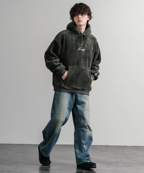 KANGOL（カンゴール） パーカー 別注コラボ ロゴ刺繍シャギーボア