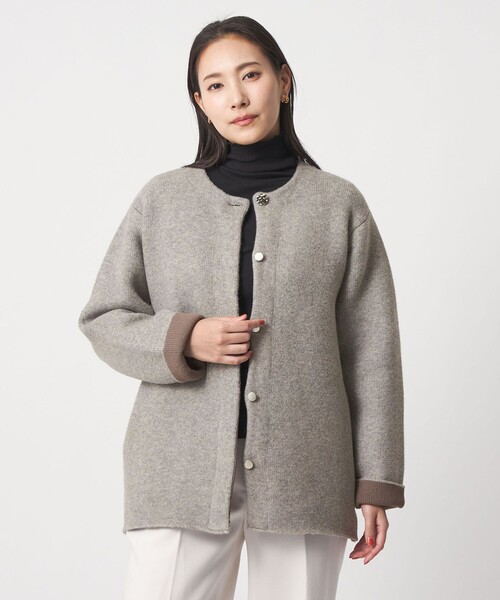 ユナイテッドアローズ∕ダブルフェイスニットショートコート ベージュ∕ピンク ユナイテッドアローズ∕ダブルフェイスニットショートコート ベージュ