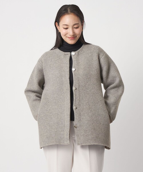 A DAY IN THE LIFE ノーカラーコート コート ダブルフェイス ニット