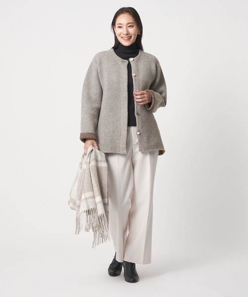 A DAY IN THE LIFE ノーカラーコート コート ダブルフェイス ニット