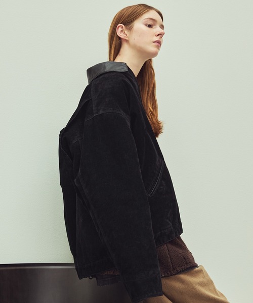 ASTRONOMY OPENING ACT レザー デニム ボア ジャケット L ASTRONOMY デニムジャケット gジャン OPENING ACT/ベロアデニムワーク