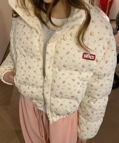 ダウンコート ダウンジャケット Y2K 花柄 スタンドカラー エコダウン