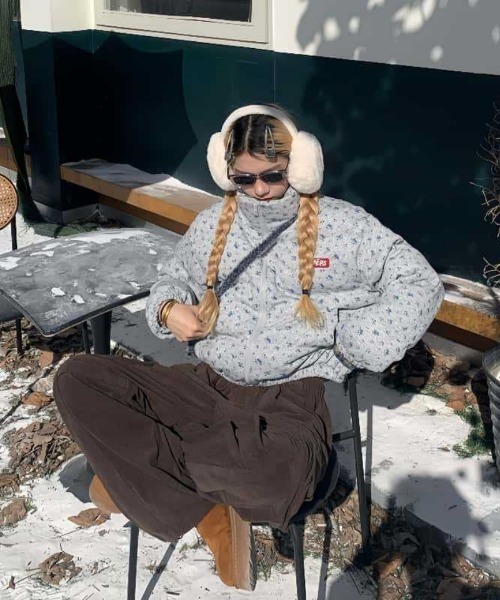 ダウンコート ダウンジャケット Y2K 花柄 スタンドカラー エコダウン