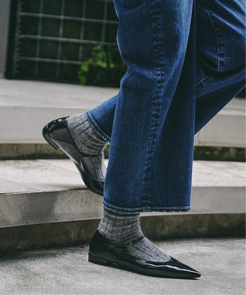 未使用 ルタロン ポインテッド ワンストラップ フラット 千鳥柄 ニット