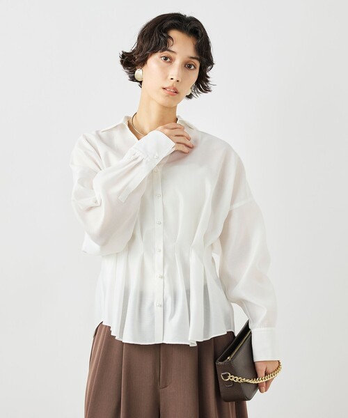 新品　【洗える】NOLLY’S ノーリーズ　ジョーゼット両前パールブラウス NOLLEY'S（ノーリーズ） ブラウス シャツ ウォッシャブルパール釦