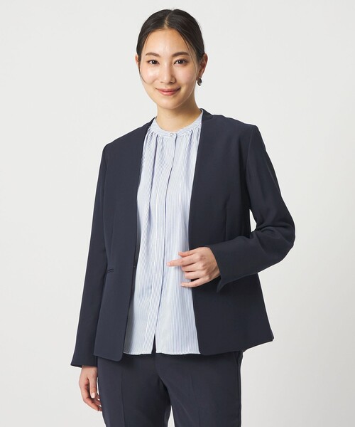 NOLLEY’S ウォッシャブル ソフトダブルクロスVネックジャケット ネイビー A DAY IN THE LIFE ジャケット ノーカラージャケット ダブルクロス V