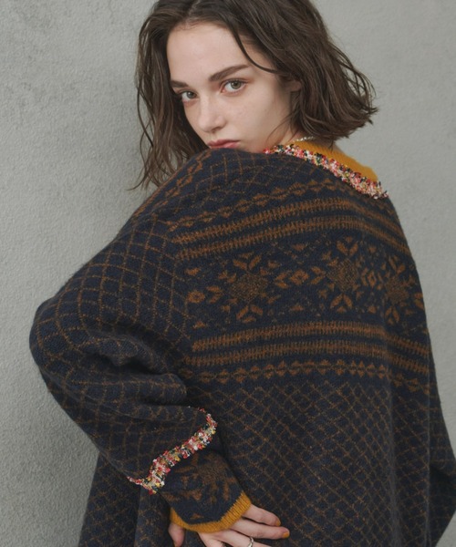 「Unitage」 ニットカーディガン FREE ブルー レディース_画像3