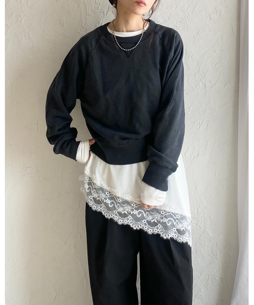 She's Closet tシャツ アシンメトリー 裾レース ドッキング ロンT