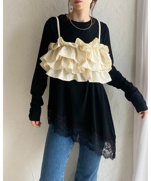 She's Closet tシャツ アシンメトリー 裾レース ドッキング ロンT