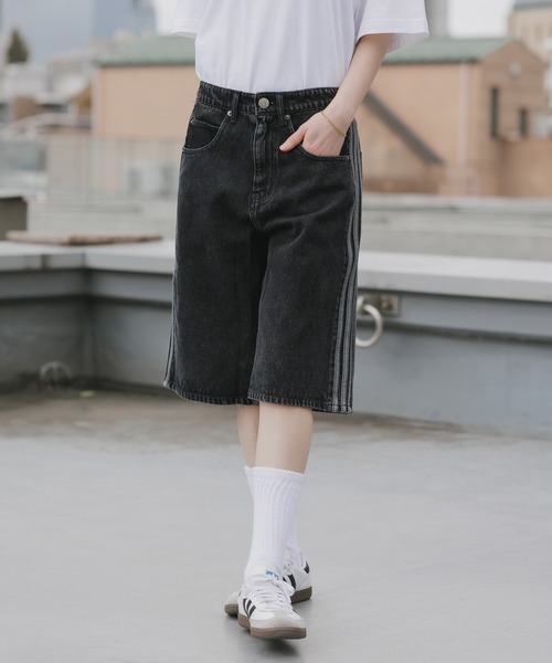 ジーンズ adidas/アディダス サイドラインデニムハーフパンツ ジーパン ジーンズ ショートパンツ ショーツ 2026年春夏 メンズ レディース