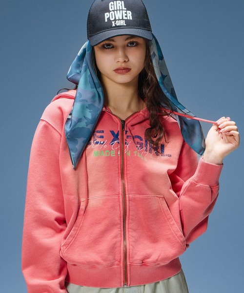 X-girl（エックスガール） パーカー FADED LOGO PRINT ZIP UP SWEAT