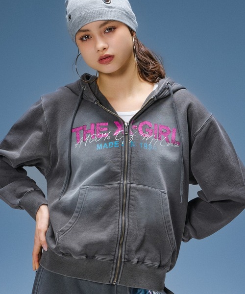 X-girl（エックスガール） パーカー FADED LOGO PRINT ZIP UP SWEAT