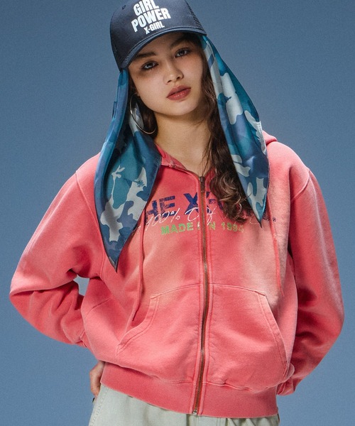 X-girl（エックスガール） パーカー FADED LOGO PRINT ZIP UP SWEAT