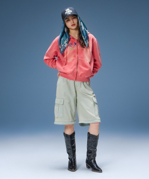 X-girl（エックスガール） パーカー FADED LOGO PRINT ZIP UP SWEAT