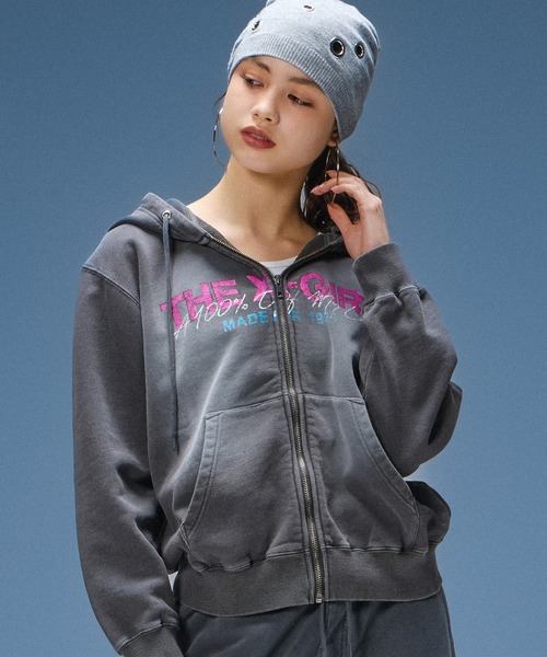 X-girl（エックスガール） パーカー FADED LOGO PRINT ZIP UP SWEAT