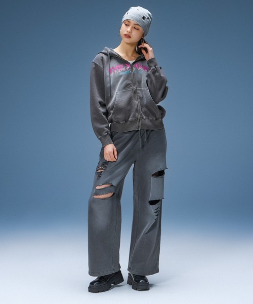 X-girl（エックスガール） パーカー FADED LOGO PRINT ZIP UP SWEAT