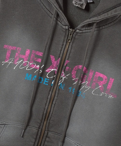 X-girl（エックスガール） パーカー FADED LOGO PRINT ZIP UP SWEAT