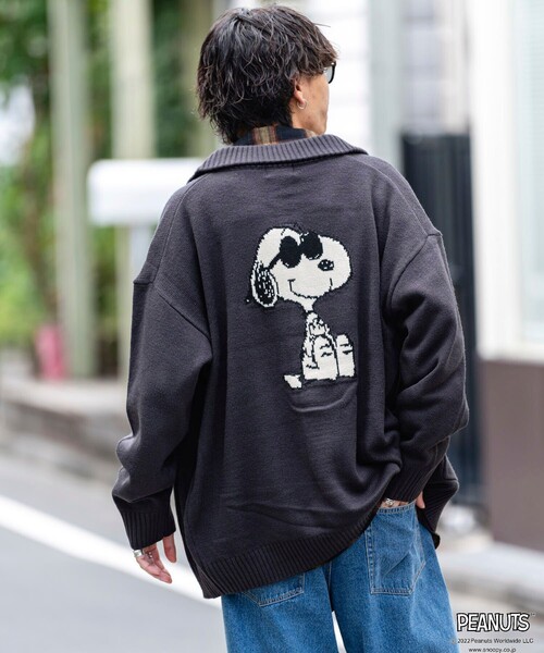 「PEANUTS」 ニットカーディガン LARGE ブルー メンズ_画像5