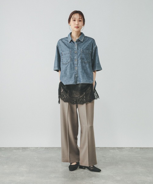 ワイドパンツ パンツ お手入れラクラクセットアップ/ワイドパンツ/632905 レディースの画像