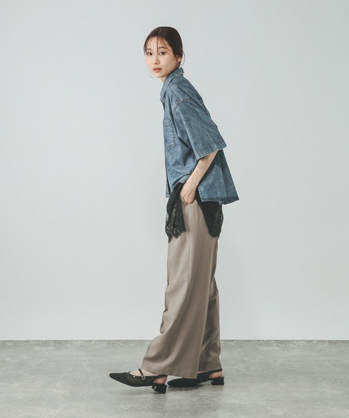 ワイドパンツ パンツ お手入れラクラクセットアップ/ワイドパンツ/632905 レディースの画像