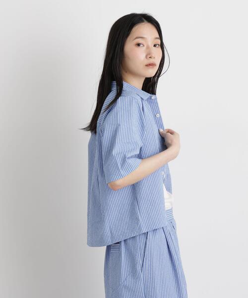 ブラウス シャツ THOUSAND MILE/SEERSUCKER STRIPE SHIRT(セットアップ可) レディースの画像