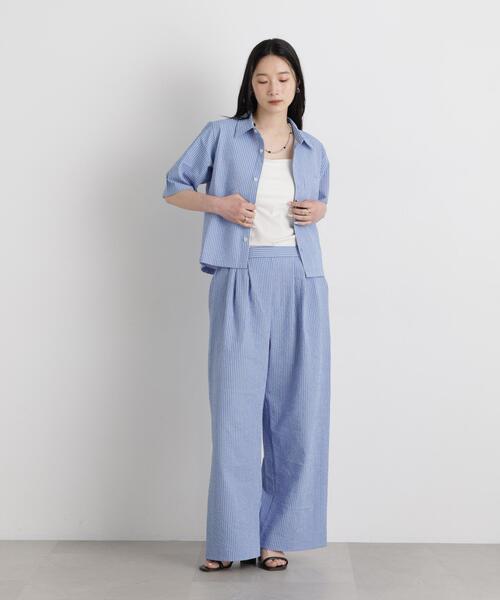 ブラウス シャツ THOUSAND MILE/SEERSUCKER STRIPE SHIRT(セットアップ可) レディースの画像