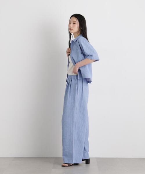ブラウス シャツ THOUSAND MILE/SEERSUCKER STRIPE SHIRT(セットアップ可) レディースの画像
