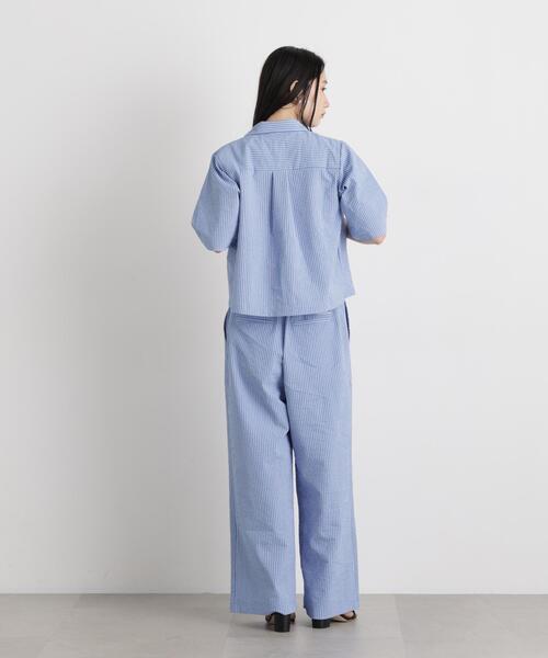 ブラウス シャツ THOUSAND MILE/SEERSUCKER STRIPE SHIRT(セットアップ可) レディースの画像