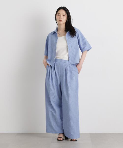 ブラウス シャツ THOUSAND MILE/SEERSUCKER STRIPE SHIRT(セットアップ可) レディースの画像