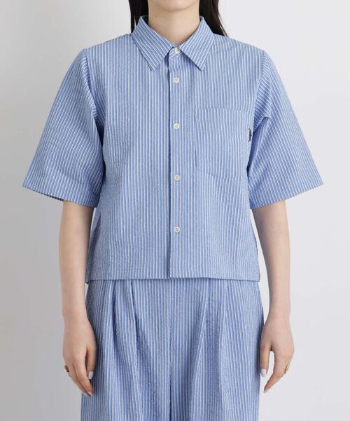 ブラウス シャツ THOUSAND MILE/SEERSUCKER STRIPE SHIRT(セットアップ可) レディースの画像