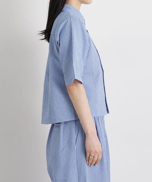 ブラウス シャツ THOUSAND MILE/SEERSUCKER STRIPE SHIRT(セットアップ可) レディースの画像