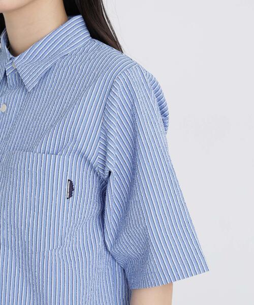 ブラウス シャツ THOUSAND MILE/SEERSUCKER STRIPE SHIRT(セットアップ可) レディースの画像